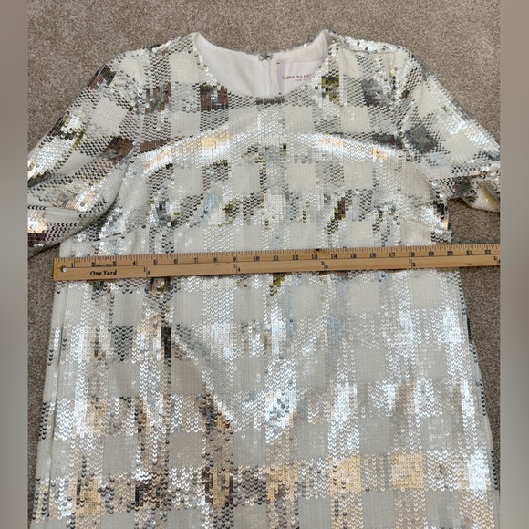 CAROLINA HERRERA Sequin Gingham Check Minidress w Long Sleeves - size 12 - NWT - Picture 11 of 15